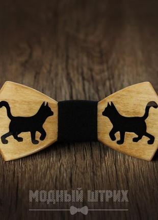 Деревянная галстук бабочка "two cats"1 фото