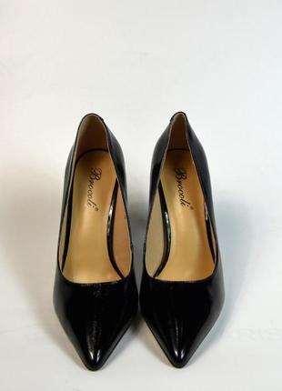 Туфли лодочки женские на высоких каблуках черные лаковая кожа m701-02a-qp113 brokolli 33684 фото