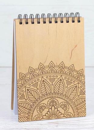 Блокнот записник в дерев'яній обкладинці "mandala light"2 фото