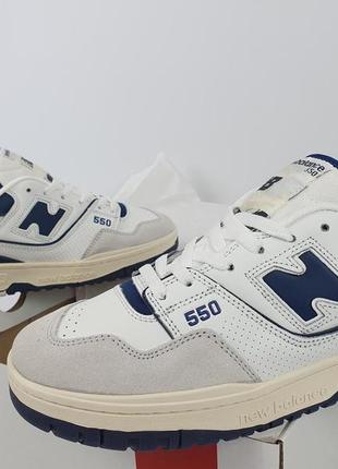 Кроссовки мужские темно синие с белым new balance 550 white navi. весенние кроссовки белые нью баланс 550 нави7 фото