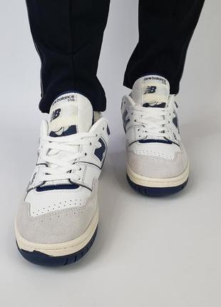 Кроссовки мужские темно синие с белым new balance 550 white navi. весенние кроссовки белые нью баланс 550 нави10 фото