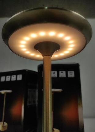 Настольная лампа аккумуляторная интерьерный фонарик металлический, лампа настольная led 3 режима сенсорный6 фото