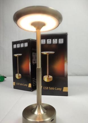 Настольная лампа аккумуляторная интерьерный фонарик металлический, лампа настольная led 3 режима сенсорный7 фото