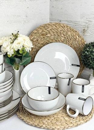 Набір керамічного посуду від відомого бренду ardesto, серії bagheria 28предметів , набір тарілок білі
