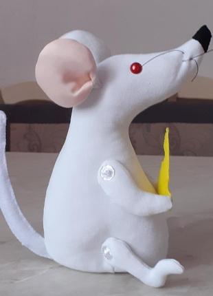 Мягкая игрушка белая крыса из ткани