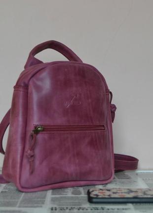 Рюкзак з натуральної шкіри crazy horse "міні" (бордо)1 фото