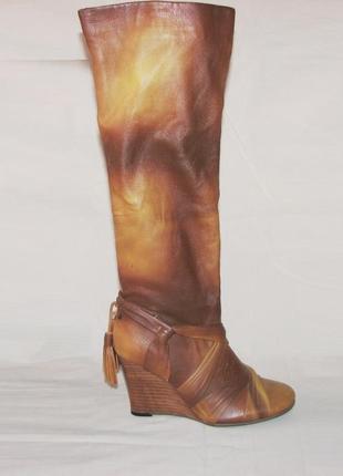 Жіночі коричневі чоботи на танкетці демі еко шкіра розмір 36 38