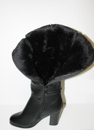 Жіночі зимові чоботи чорні еко шкіра широкий каблук 38 розмір3 фото