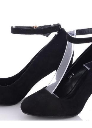 Ошатні жіночі чорні туфлі на високому каблуці ремінець пряжка ...4 фото