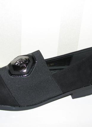 Жіночі балетки замшеві туфлі чорного кольору на широкій резинц...4 фото