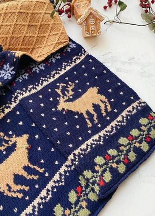 Вязаный комплект шарф и шапка с оленями «рождественская ночь «7 фото