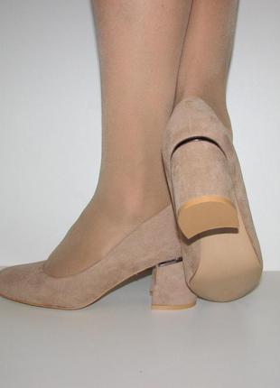 Жіночі бежеві замшеві туфлі середній каблук розмір 37 387 фото