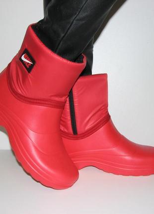 Гумові чобітки жіночі сноутси дутики червоні пінка разме...2 фото