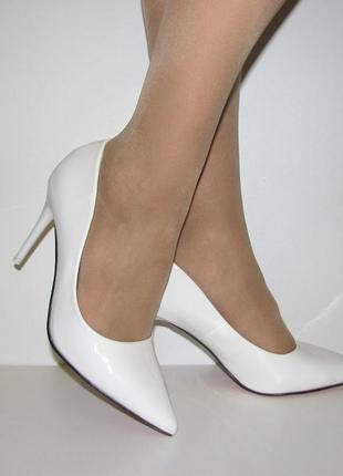 Жіночі туфлі човники білі лакові висока шпилька розмір 357 фото