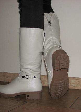Бежеві жіночі зимові чоботи на стійкому каблуці 376 фото