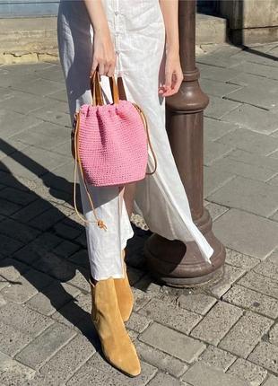 Рожева сумка-мішок з рафії4 фото