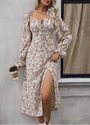 Женское летнее длинное платье из ткани софт с квадратным вырезом размеры 42-48