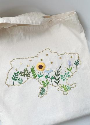 Шопер з патріотичною вишивкою еко сумка з квітковим розписом2 фото