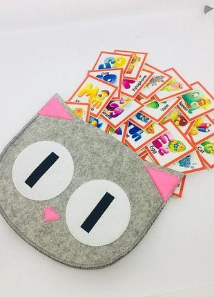 «азбука» анг. 26 букв за типом монтессорі і сумка - котик для зберігання ( є в 3 варіантах)