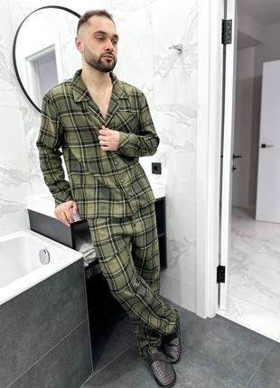Чоловіча піжама в клітку сорочка та штани фланель костюм для д...6 фото