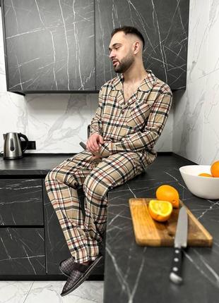Чоловіча піжама в клітку сорочка та штани фланель костюм для д...5 фото