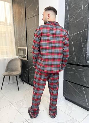 Чоловіча піжама в клітку сорочка та штани фланель костюм для д...6 фото