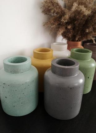 Бірюзова бетонна ваза для квітів та сухоцвітів7 фото