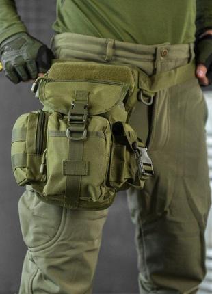 Тактична сумка на пояс та ногу з кріпленням на стегно олива5 фото