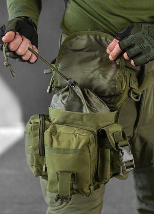 Тактична сумка на пояс та ногу з кріпленням на стегно олива9 фото