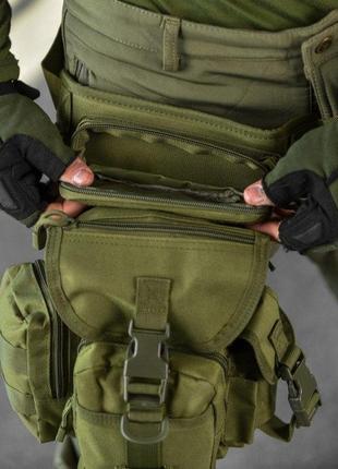 Тактична сумка на пояс та ногу з кріпленням на стегно олива10 фото