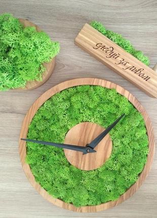 Часы из дерева с норвежским мхом3 фото