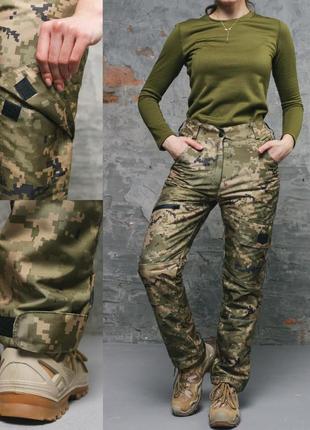 Жіночі тактичні теплі штани на флісі військові з кишенями conq...
