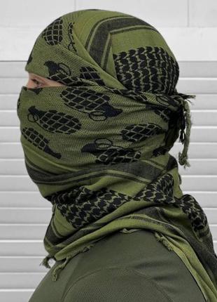 Арафатка шарф шемаг захисний хакі 110х110 з гранатами3 фото