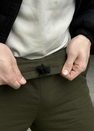 Чоловічі теплі брюки карго штани на флісі з кишенями хакі8 фото