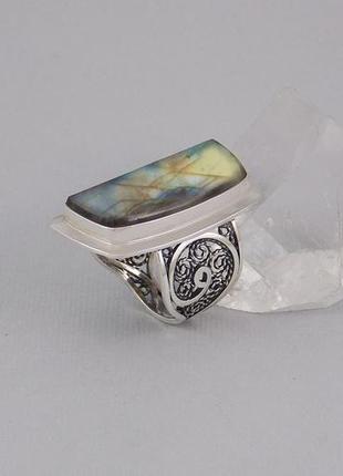 Серебряный браслет, перстень, серёжки с лабрадоритом6 фото