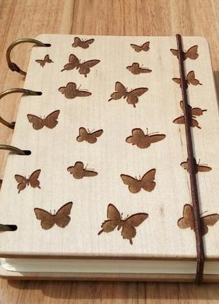 Блокнот "метелики" з натурального дерева на кільцях а63 фото