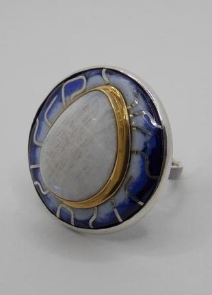 Серебряное кольцо с лунным камнем и эмалью2 фото