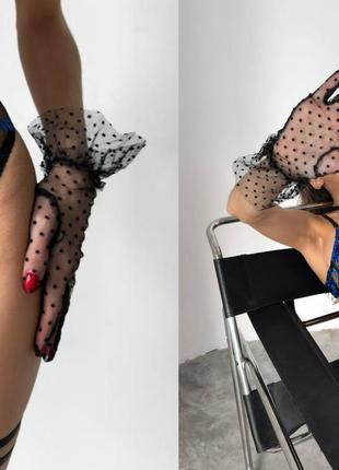 Жіночі мереживні рукавички фатинові в сітку короткі під сукню ...8 фото