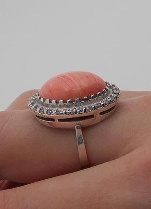 Серебряное кольцо с цирконами и кораллом3 фото