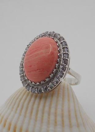 Серебряное кольцо с цирконами и кораллом2 фото