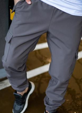 Чоловічі теплі брюки карго softshell штани на флісі з кишенями...