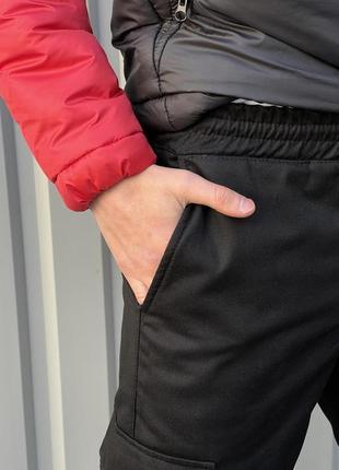 Чоловічі теплі брюки карго штани на флісі з кишенями чорні5 фото