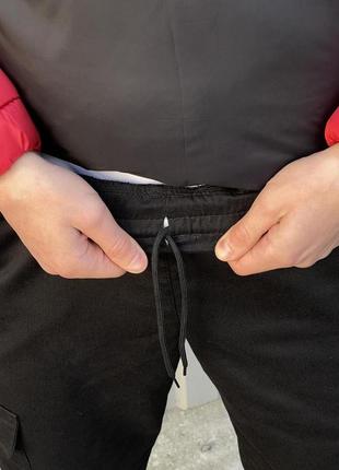 Чоловічі теплі брюки карго штани на флісі з кишенями чорні6 фото