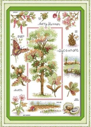 Набір для вишивання хрестиком по нанесеному на канву схемі "botanical garden". aida 14ct printed, 39*55см