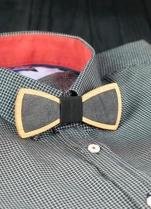 Краватка-метелик з чорною шкірою на шию під сорочки чоловічі2 фото