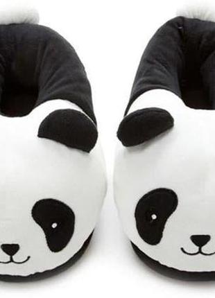 М'які домашні дитячі капці панда чорно-білі, капці-лапки для к...
