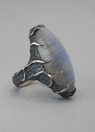 Серебряное кольцо с лунныйм камнем2 фото