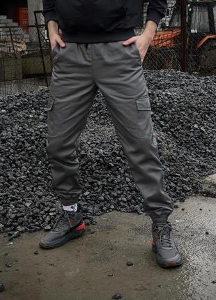 Чоловічі теплі брюки карго штани на флісі з кишенями сірі2 фото