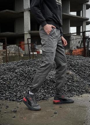 Чоловічі теплі брюки карго штани на флісі з кишенями сірі5 фото