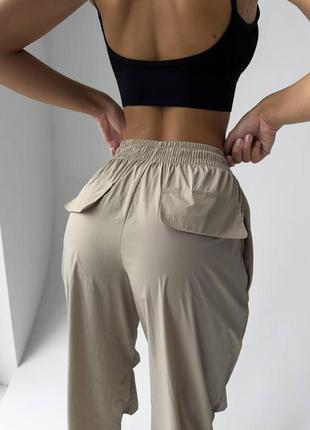 Жіночі штани карго широкі, штани карго плащівка бежеві2 фото